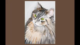 Watercolor Cat Painting Tutorial | How to paint a long haired cat