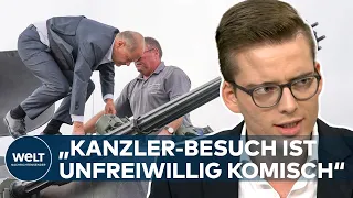 PANZERTURNEN: Kanzler Scholz inspiziert den Gepard-Flag-Panzer | WELT Thema