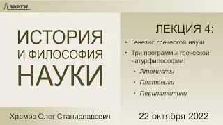 Лекция 04 по истории и философии науки. Три программы античной натурфилософии (Храмов О.С.)