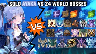 Solo C0R1 Ayaka vs 24 World Bosses Without Food Buff | Genshin Impact