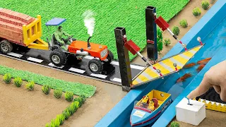 DIY tractor mini modern bridge construction | How heavy trolley safety pass over river | Sun Farming