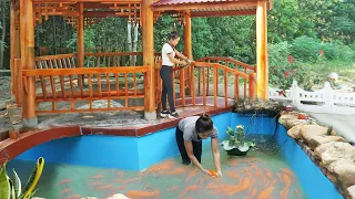 TIMELAPSE: START to FINISHED Alone BUILD LOG CABIN - Build wooden cabin & ornamental fish tank