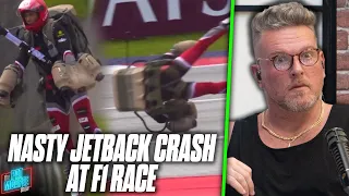 Man Crashes In Jetpack At F1 Race, Somehow Makes It Out Alive | Pat McAfee Reacts