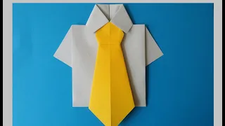 Как сделать оригами рубашку и галстук из бумаги.  Origami shirt with tie. ネクタイと折り紙のシャツ.摺紙襯衫配領帶.