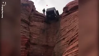 This is the astonishing moment a Jeep scales an enormous cliff without any help