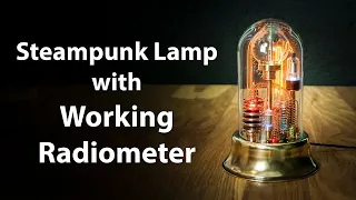 Steampunk Lamp Art Sculpture Glass Dome Display with Working Radiometer