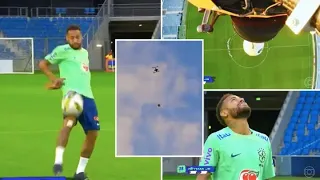 Neymar's brutal control of a ball launched from the sky of the stadium via drone😮​