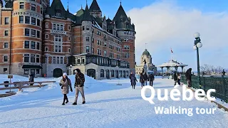 Château Frontenac Tobogan / Slide Terrasse Dufferin ❄ | Quebec city walking tour winter 2024 [UHD]