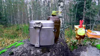 Поход в лес осенью,армейский котелок,готовка на костре.