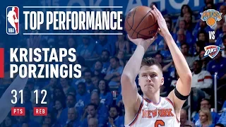 Kristaps Porzingis Scores 31 Points in Season Debut vs Thunder | October 19, 2017