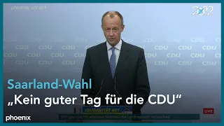 Pressekonferenz mit Friedrich Merz & Tobias Hans zum Ausgang der Landtagswahl im Saarland, 28.03.22