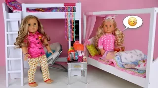 Doll Bunk Bed Pink Bedroom Morning Routine - Sick Day Fever - Play AG Doll Videos