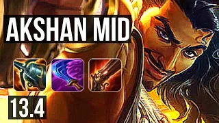 AKSHAN vs YASUO (MID) | 10/0/4, 1800+ games, Rank 7 Akshan, Legendary | KR Challenger | 13.4