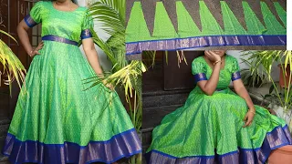 வீட்டில் இருக்கும் புடவையில் இருந்து 2000 ரூபாய் dress ஈசியா தைக்கலாம்/16 panel Anarkali maxi Tamil