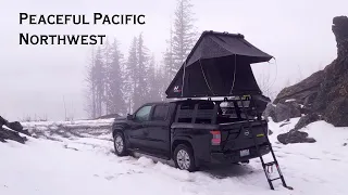 Solo Truck Camping | Peaceful Pacific Northwest Rain and Snow