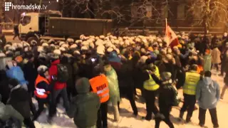 Push and Shove During Ukraine's EuroMaidan. December 9, 2013. Kyiv, Ukraine