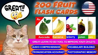 AMERICAN ENGLISH VOCABULARY & NAMES  200 ABC FRUIT FLASH CARDS FOR KIDS & ADULTS  #mowmowedutainment