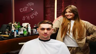 Gorgeous Lady Barber Olya Made my Day 💈 Extremely Sensitive Scissor Haircut ASMR