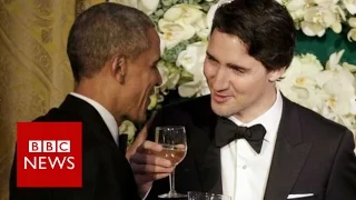 Obama and Trudeau trade jokes - BBC News