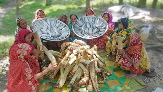 Expensive Hilsa Fish Mixed Water Taro Root Gravy Curry Cooking For 300+ Village People