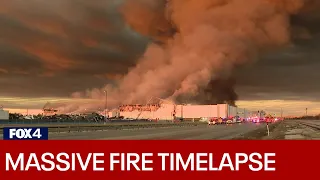 TIME-LAPSE: Large warehouse fire burns near Grand Prairie