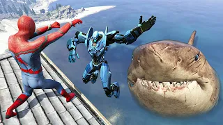 GTA 5 Epic Ragdolls | Spider-Man VS Megalodon (Funny Moments)  Ep.16