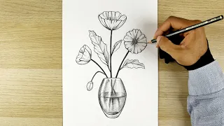 how to draw Flowers Vase | drawing | pencil drawing | still life drawing | رسم | رسم مزهرية الزهور