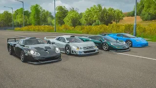 FH4 Drag Race | Bugatti EB110 vs McLaren F1 GT vs Mercedes AMG CLK GTR vs Porsche 911 GT1!!!