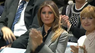 Melania Trump Wears Calvin Klein Suit to U.N. for President's Speech