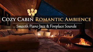 4K Cozy Cabin Ambience with Romantic Jazz Music & Crackling Fireplace for Relax, Study & Work