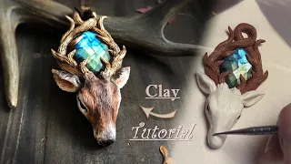 HANDMADE Tutorial:How to Making Polymer Clay Sculpture Jewelry DEER Pendant