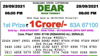 🔵Lottery Sambad 6PM 28/9/2021 live result, Dear Nagaland State Lottery Live Result,Dear lottery live