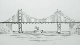 How to draw Golden Gate Bridge step by step