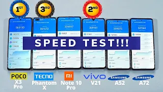 TECNO Phantom X vs Poco X3 Pro vs Redmi Note 10 Pro vs Vivo V21 vs Samsung Galaxy A52 vs Galaxy A72