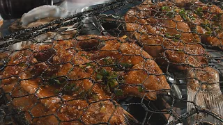 chinese street food - Grilled fish and grilled eggplant popular in the night market