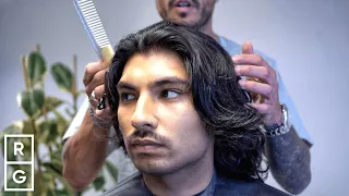 He Wanted a Modern MULLET Haircut (Medium Length SCISSOR Cut)