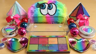 Mixing"Neon shine" Eyeshadow and Makeup,parts,glitter Into Slime!Satisfying Slime Video!★ASMR★