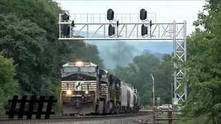 NS Trains at Huntingdon, PA Station PT 202.5 on the Pittsburgh Line at South 4th St RR Crossing