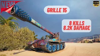 WOT - GRILLE 15 8 KILLS 8.2K DAMAGE ACE TANKER - World Of Tanks