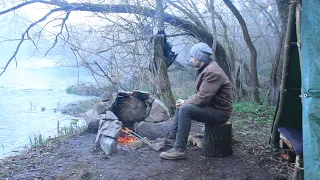 Bushcraft Camp, Catch and Cook, Overnight in a Tarp Shelter