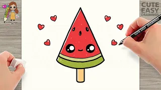 How to Draw Cute Watermelon Ice Cream - Easy Step by Step