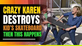 Crazy Karen Destroys Black Kid's Skateboard. Then This Happens