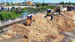 Incredible Bulldozer stuck recovery by dump truck and bulldozer - bulldozer stuck mud