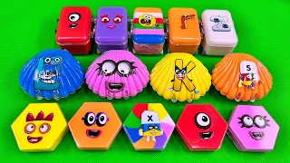 Hunting Numberblocks with All CLAY in Seashell, Suitcase, Hexagon Shapes... Mix Coloring! ASMR