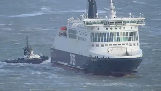 DFDS Dover to Dunkirk Ferry Delft Seaways Assisted Out Of Dover During Storm Eunice 18th Feb 2022