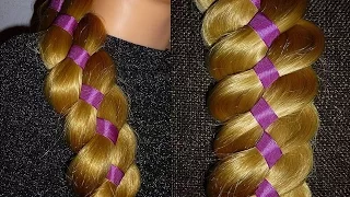 4 Strand Braid Hairstyle with Ribbon. Hair Tutorial FOR BEGINNERS.Penteados