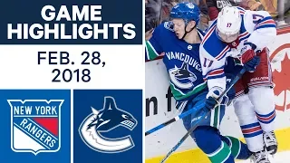 NHL Game Highlights | Rangers vs. Canucks - Feb. 28, 2018