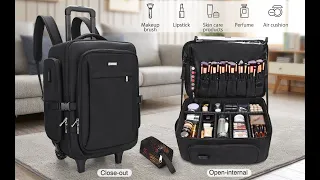 Rolling Black Super Large Professional Trolley Makeup Backpack