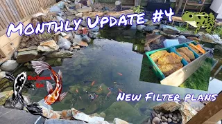Monthly update #4 New filter plans, Frog blocking my pump, spring is coming DIY Koi pond, EcoSystem.
