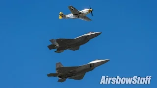 USAF Heritage Flight (P-51, F-22, F-35) Over Downtown Cleveland - Cleveland Airshow 2016